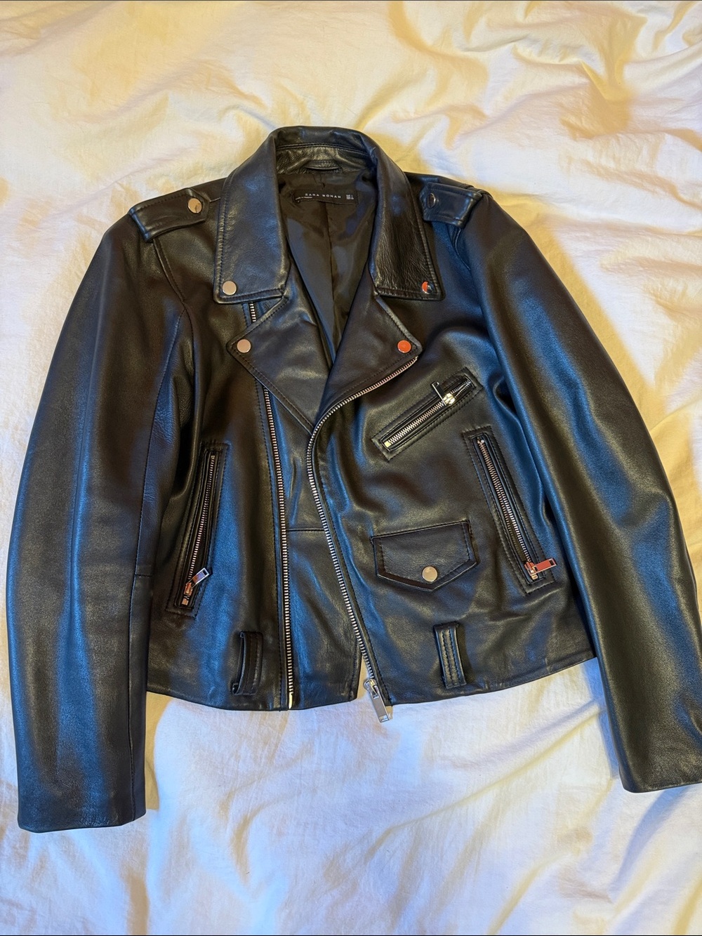 Zara Black vegan Leather Moto Bomber Jacket